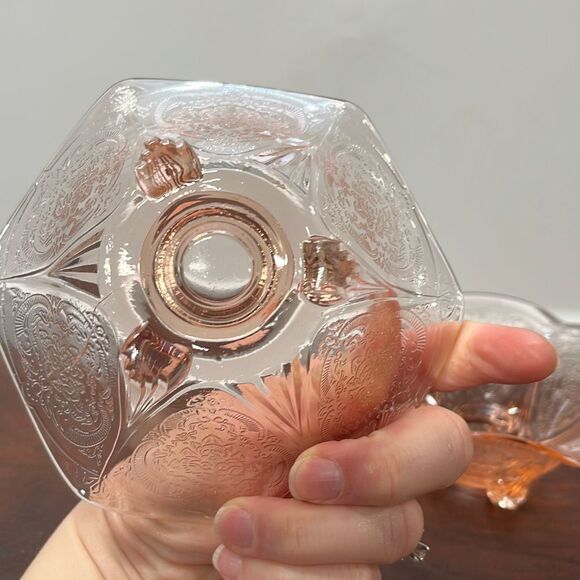 M-Hazel atlas depression glass pink royal lace ruffled edge‎ candle holders from - Picture 3 of 5